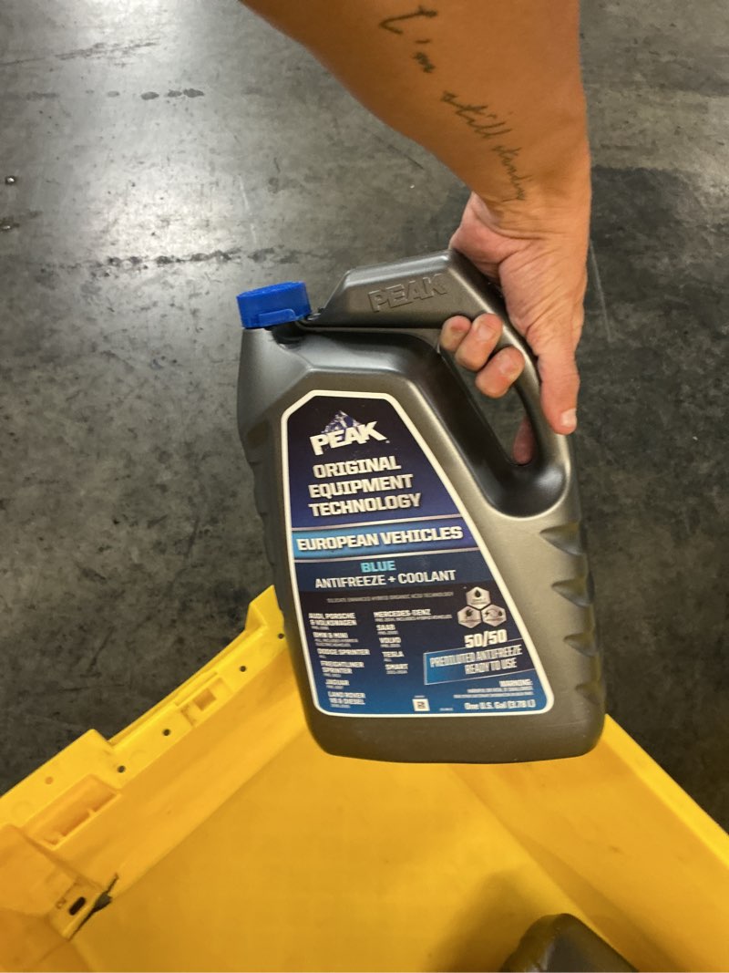 Condition photo showing As Is for peak original equipment technology european vehicles blue, 50/50 prediluted antifreeze & coolant, 1 gal