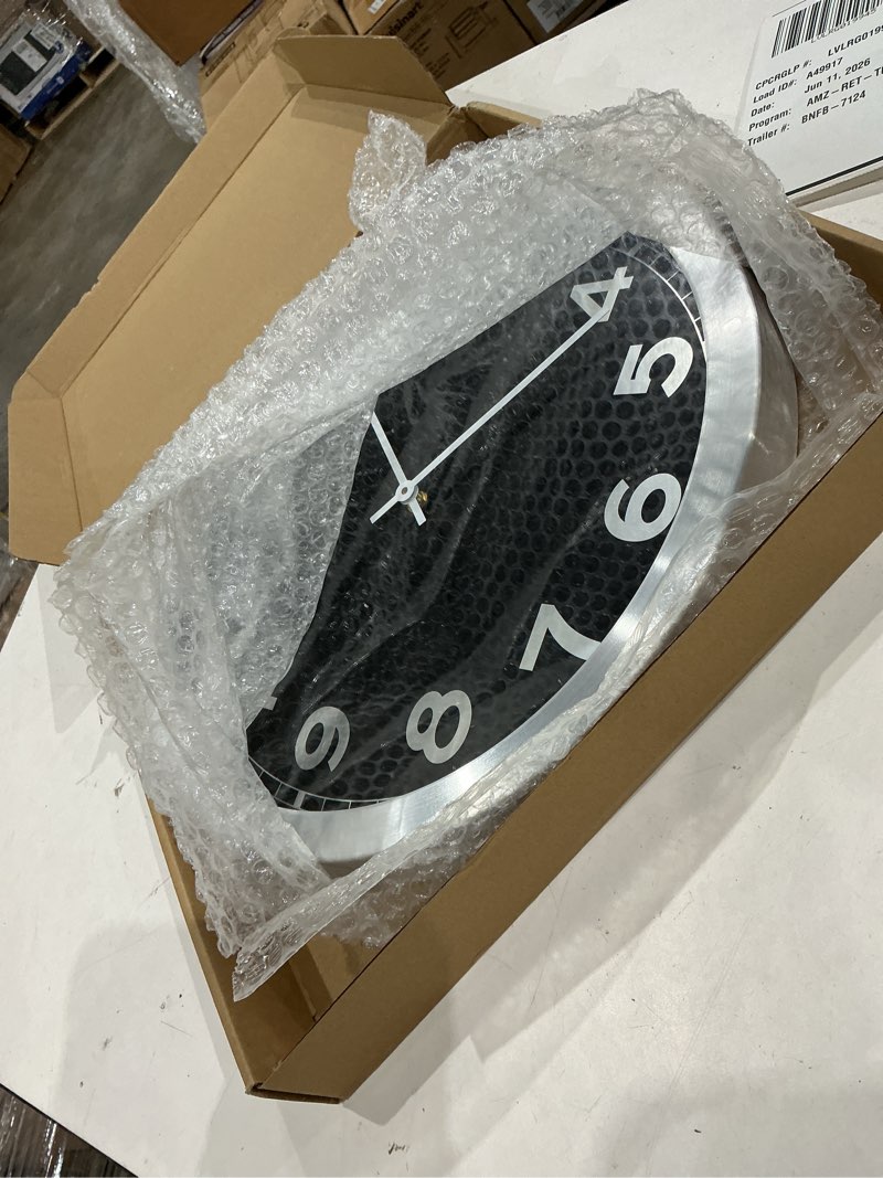 Condition photo showing Good Condition for plumeet extra large wall clock, 16 inch battery operated wall clock with silver aluminum frame, non ticking silent metal wall clocks decorative kitchen living room bedroom, black black 16''