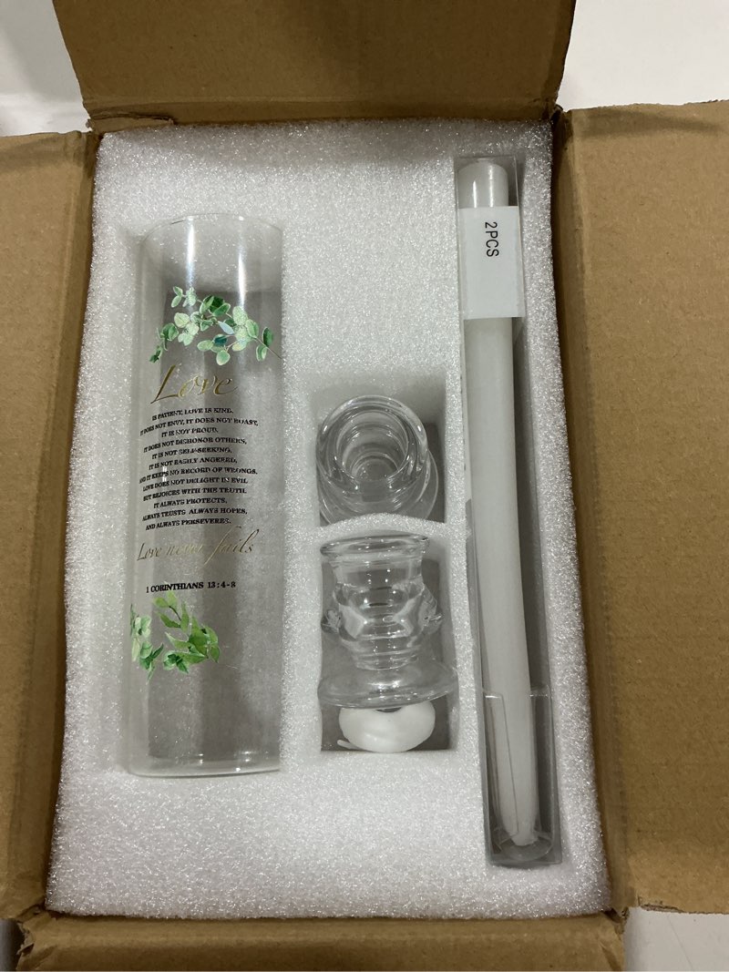 Condition photo showing Good Condition for unity candles with glass holder for wedding ceremony - unity candles for wedding, religious ceremony ideas marriage decoration accessories set for newly couple anniversary church tree