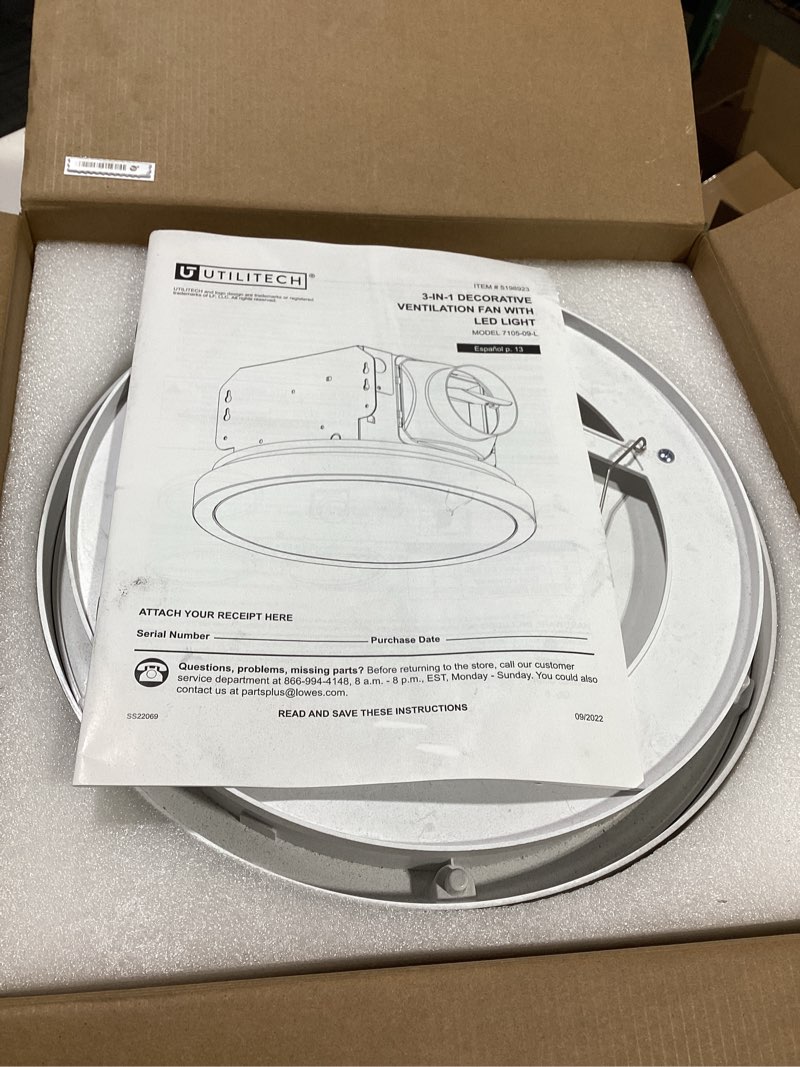 Condition photo showing Good Condition for Utilitech Magnetic LED Fan 1.5-Sone 90-CFM Nickel, black, and gold Decorative Lighted Bathroom Ventilator Fan (ENERGY STAR Certified)