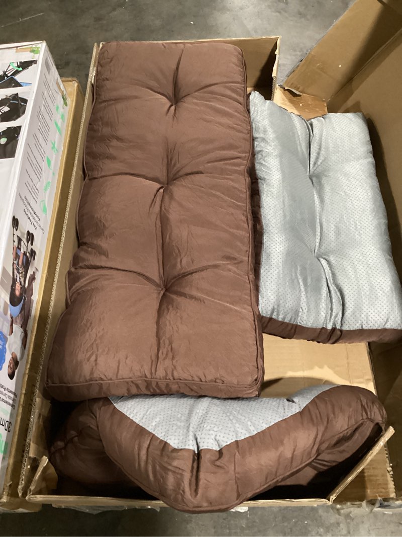 Condition photo showing As Is for 2 pack outdoor patio bench cushions for porch swing memory foam waterproof, indoor furniture window seat bench cushion thicken non slip pad replacement, backyard garden(brown,42x16 inch)