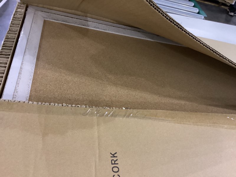 Condition photo showing New/Like New for Cork Board Bulletin Board, 36" x 24" Corkboard for Wall, Rustic White Wooden Frame, Hanging Pin Board for Home & Office Decor, 10 Push Pins White Frame 36"x24"