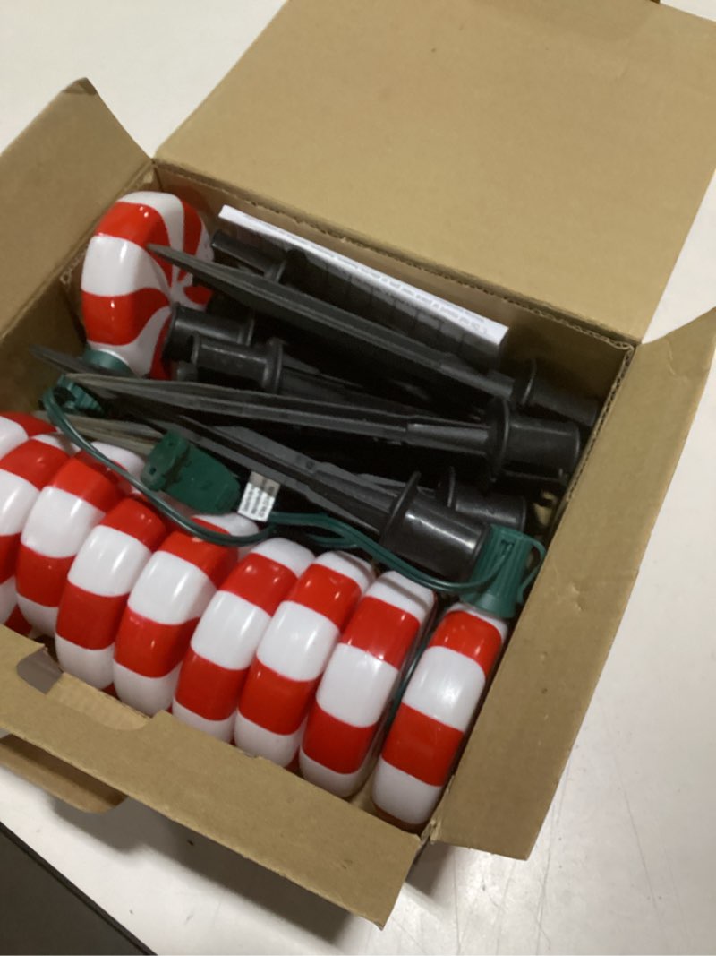 Condition photo showing Good Condition for Vintage Peppermint Christmas Lights-10.5FT 10 LED Connectable Candy Cane String Lights for Indoor Christmas Decorations, Classic Holiday Decor for Xmas Tree, Mantel, Garland & Bedroom Vintage, Classic, Traditional, Retro, Disc