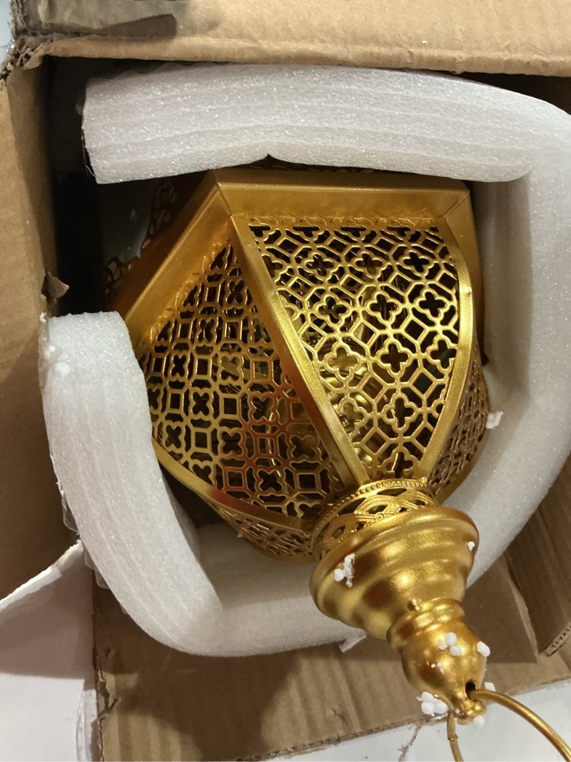 Condition photo showing Good Condition for JHY DESIGN Set of 2 Outdoor Candle Lanterns 22"&17" H Decorative Vintage Metal Candle Holders for Garden Porch Indoor Outdoor Parties Weddings Patio Home Decor(Gold) 22"&17"H Gold