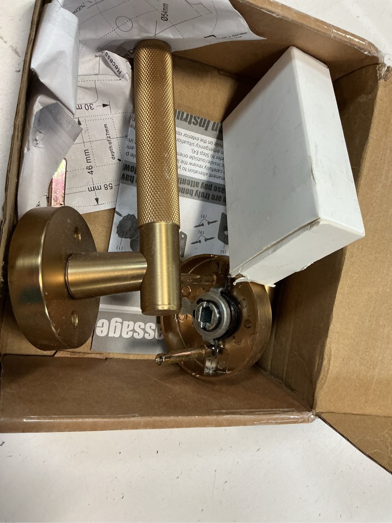 Condition photo showing As Is for  ( incomplete only 2 pcs ) Asidrama 10 Pack Privacy Champagne Bronze Door Handles, Door Lever with Door Knobs Indoor for Bedroom or Bathroom, Heavy Duty Door Handles Interior with Locks for Left Right Sided Doors Privacy 10pack Champagne Bronze