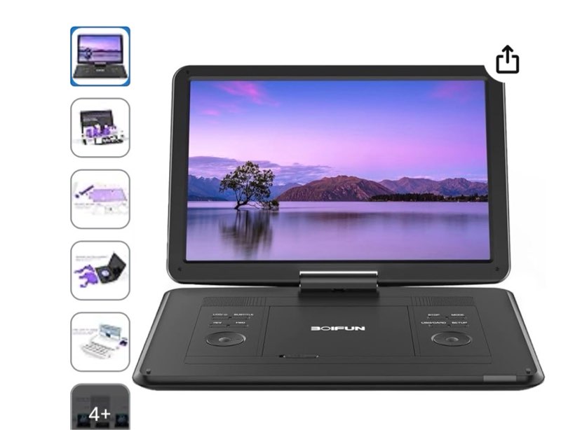 17.9" Portable DVD Player with 15.6" Large HD Screen, 4-6 Hours Rechargeable Battery, Support USB/SD