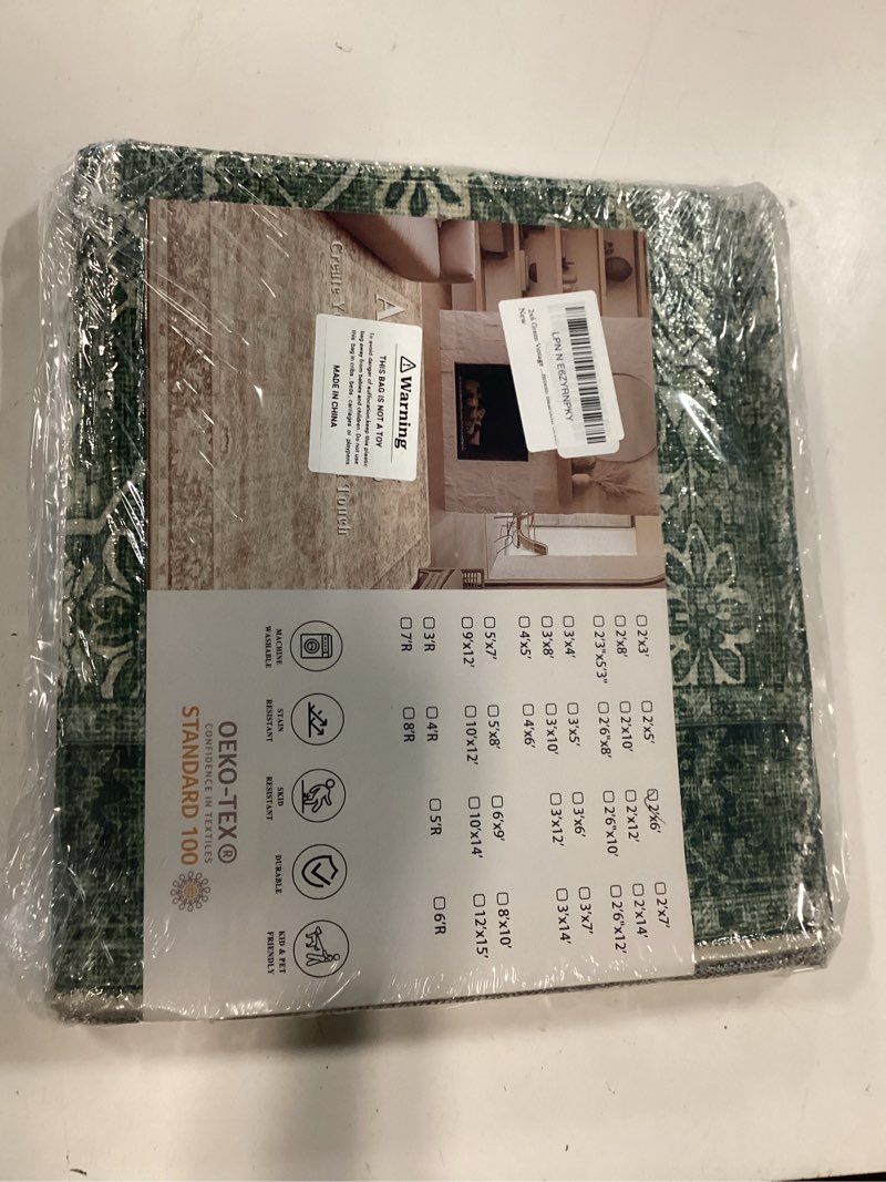 Condition photo showing New/Like New for 2x6 green vintage washable runner rugs for hallway kitchen boho hallway rug low pile non-slip retro distressed accent throw rug for entryway bathroom bedroom green 2'*6'(runner) green