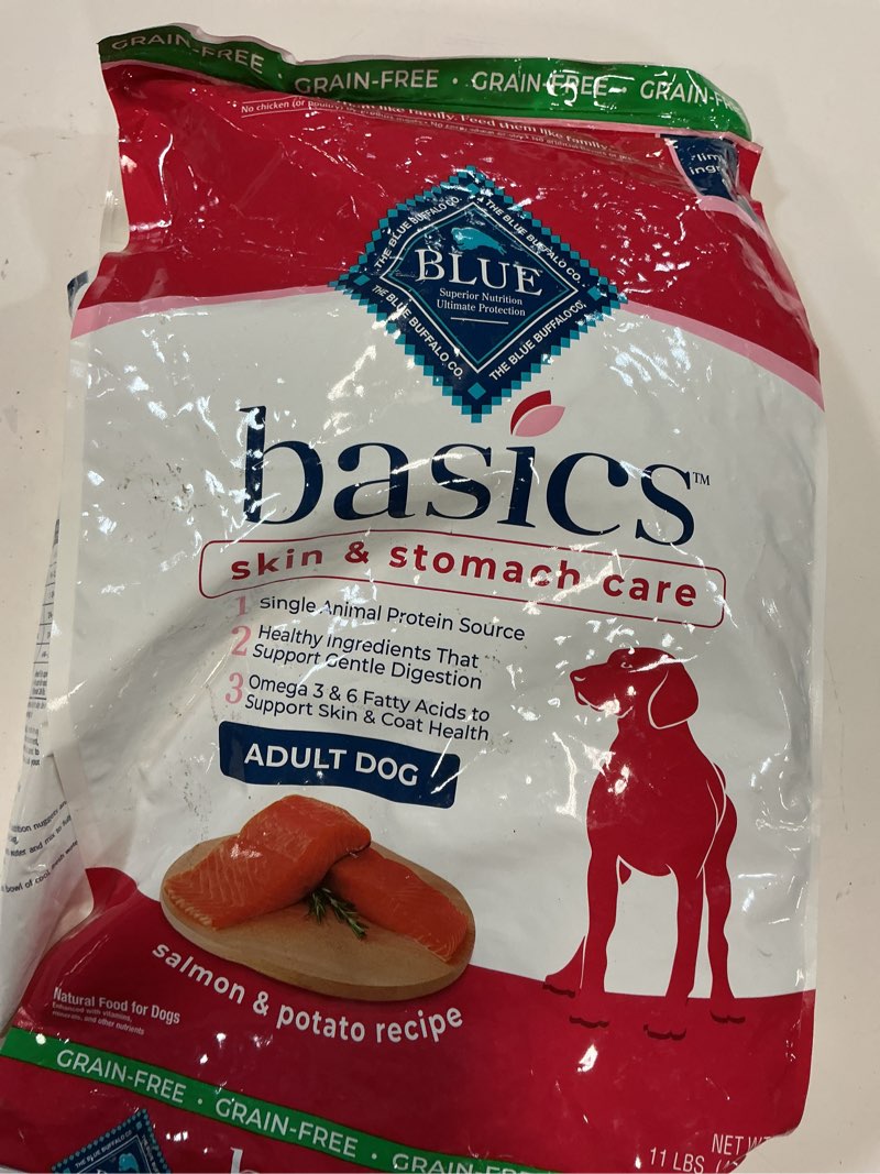 Condition photo showing New/Like New for (bb 2026/ jul 01) blue buffalo basics grain-free dry dog food for adult dogs, limited ingredient diet, salmon recipe,