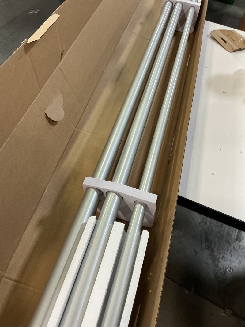 Condition photo showing Good Condition for Silver Double Curtain Rods for Windows 72 to 144 Inch, 1" Adjustable Decorative Crystal Long Dual Curtain Rod, Heavy Duty Vintage Double Drapery Pole with Silver Foil Finials for Living Room Silver 36"-144"