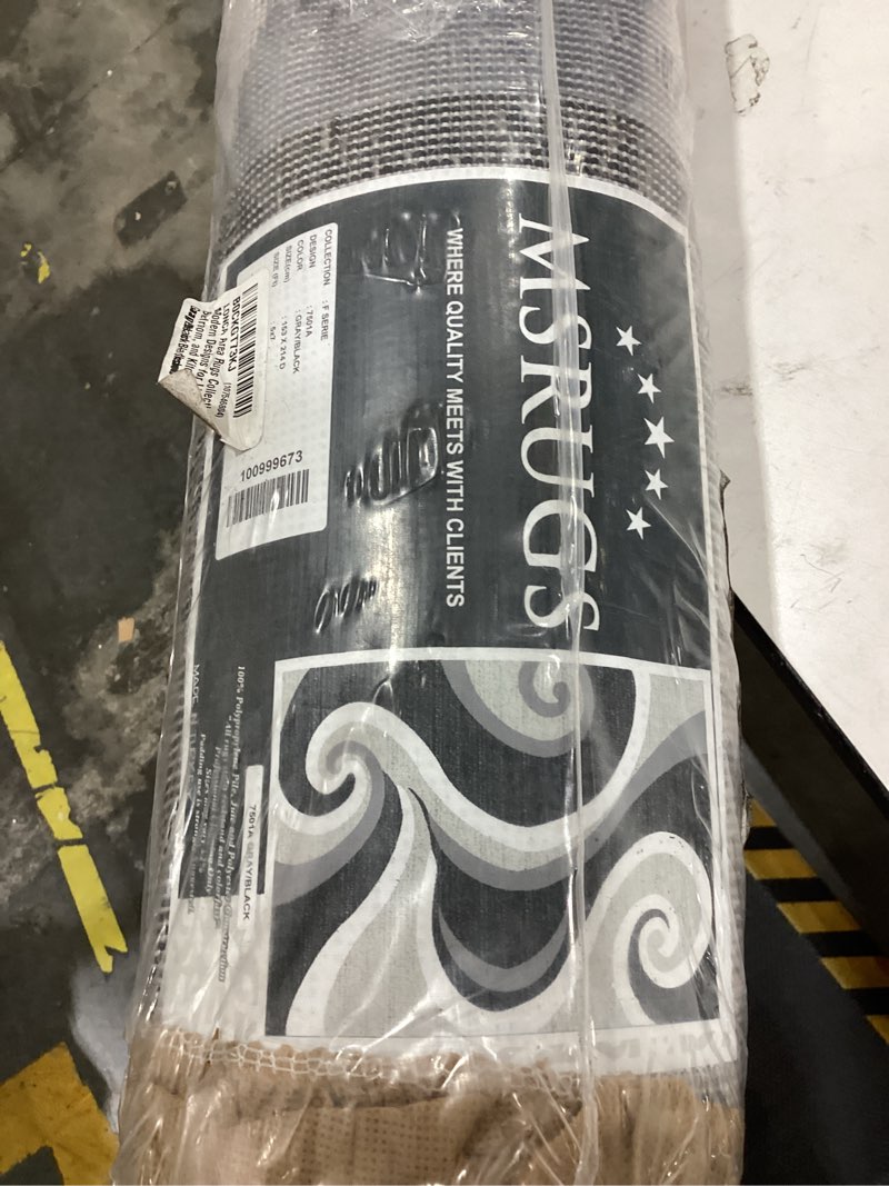 Condition photo showing Good Condition for area rugs collection - modern designs for living room, bedroom, and kitchen - durable carpets in blacksmith swish gray/black - indoor and outdoor (5x7)