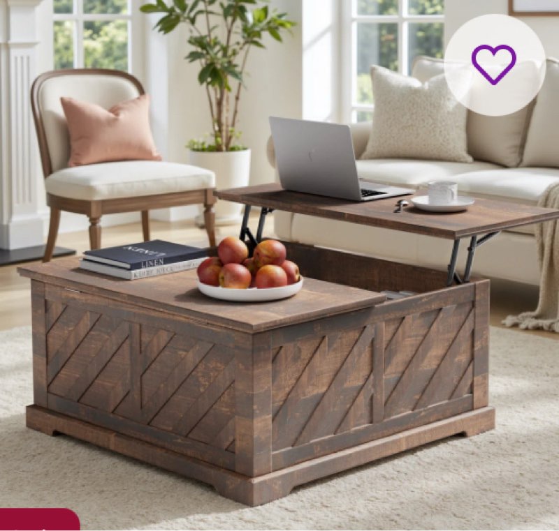 Nilla Wood Storage Coffee Table with Lift Top, 35.5" Dining Table for Living Room