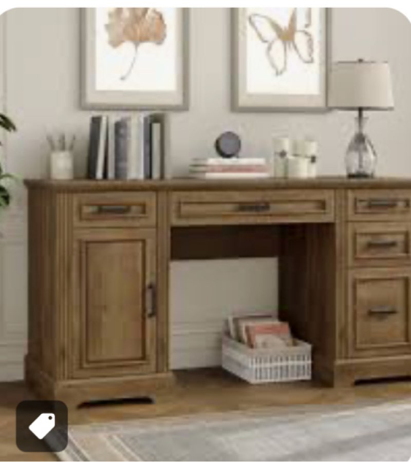 buckhorn 58'' w computer desk with outlet and 5 drawers,large storage cabinet for home office