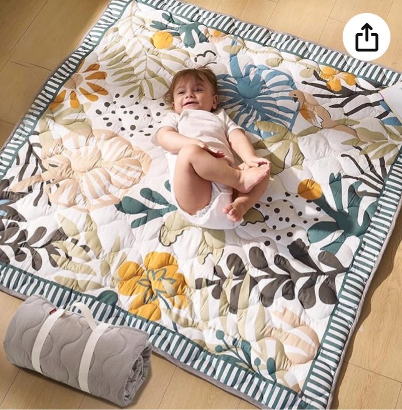 baby play mat for floor, 50x50 thickened playpen mat, playmate for baby tummy time, waterproof & non-slip, foldable outdoor mat with carrying handle, forest world