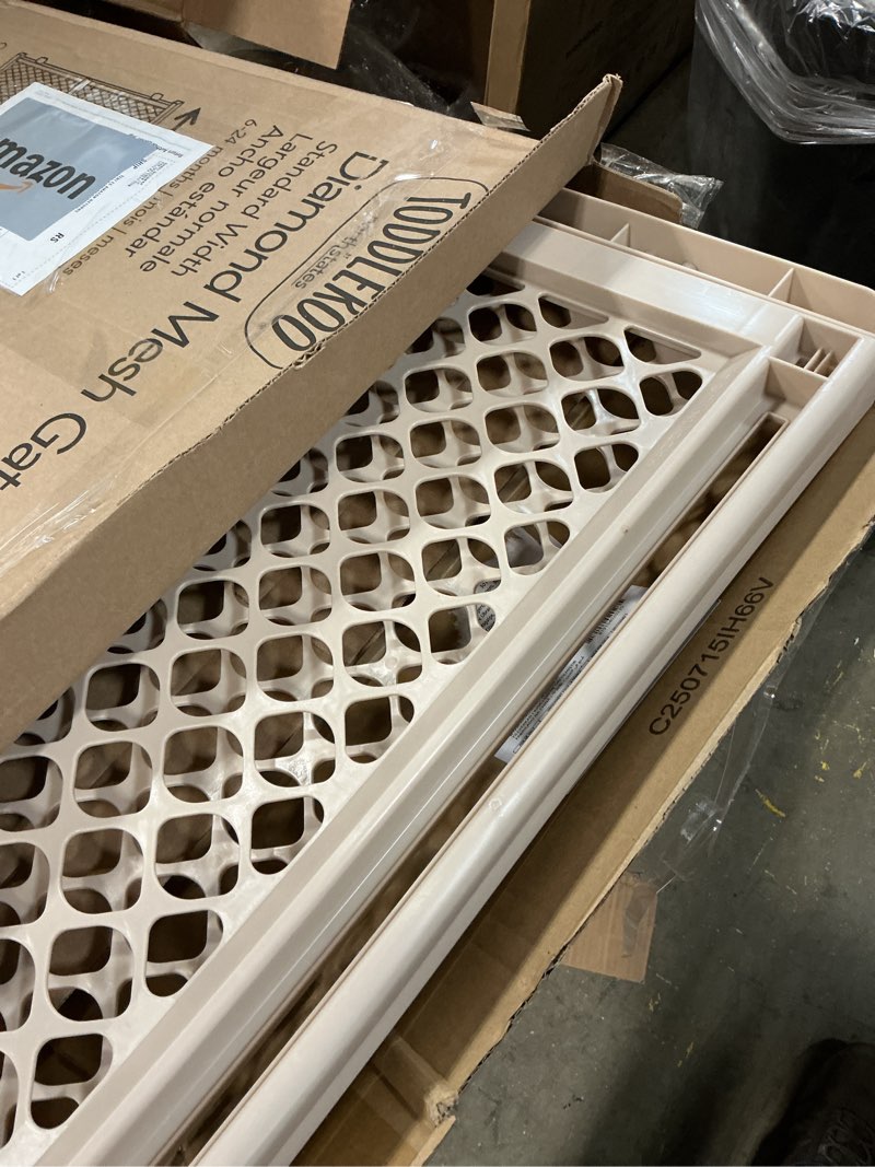 Condition photo showing As Is for toddleroo by north states - diamond mesh wooden baby gate: pressure mounted baby gate for doorways - adjustable 26.5 to 42 inches wide - 23 inches tall