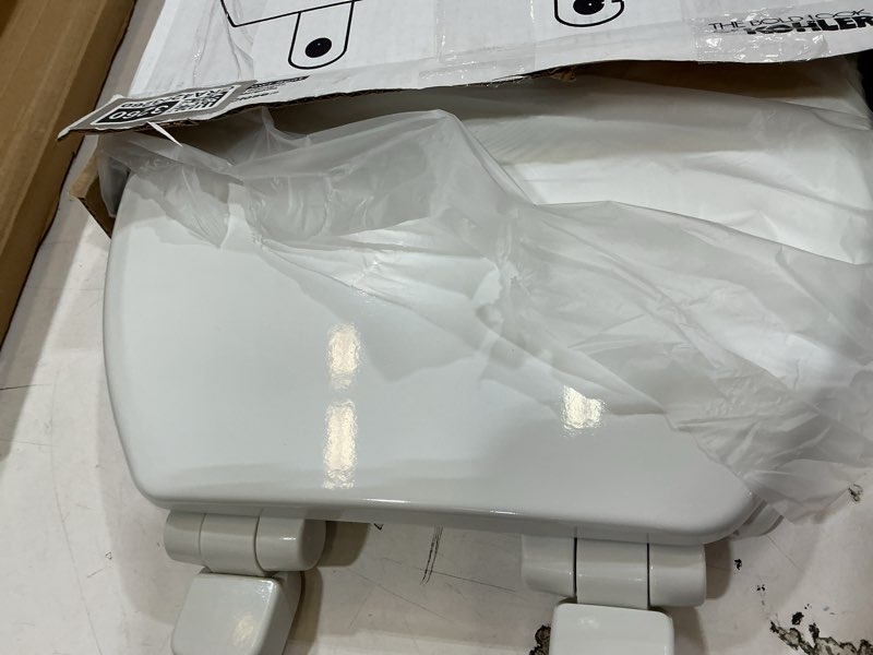 Condition photo showing Good Condition for kohler 20454-0 ridgewood elongated soft close toilet seat, quiet close, wood toilet seat, home essentials, white white toilet seat