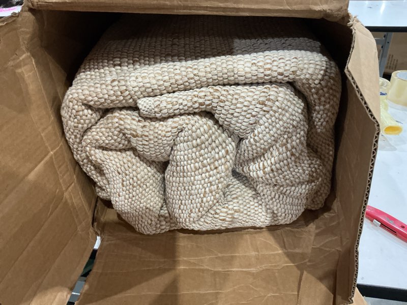 Condition photo showing As Is for kema 6' x 9' jute & cotton handwoven rug, natural reversible farmhouse boho area rug, durable woven carpet for hallway, entryway, kitchen, bedroom, living room & indoor outdoor use 6' x 9' (rectangular)