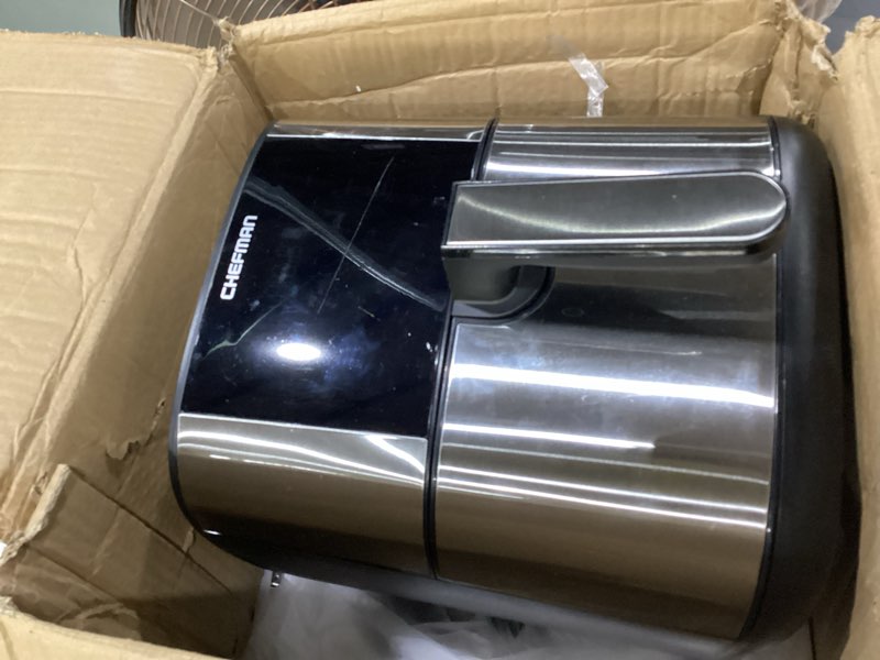 Condition photo showing As Is for chefman air fryer 8 qt | turbofry® 4-in-1 with 450°f hi-fry option for crispier results | bake, dehydrate, frozen | xl nonstick dishwasher-safe basket | stainless steel 8 quarts stainless steel, not tested