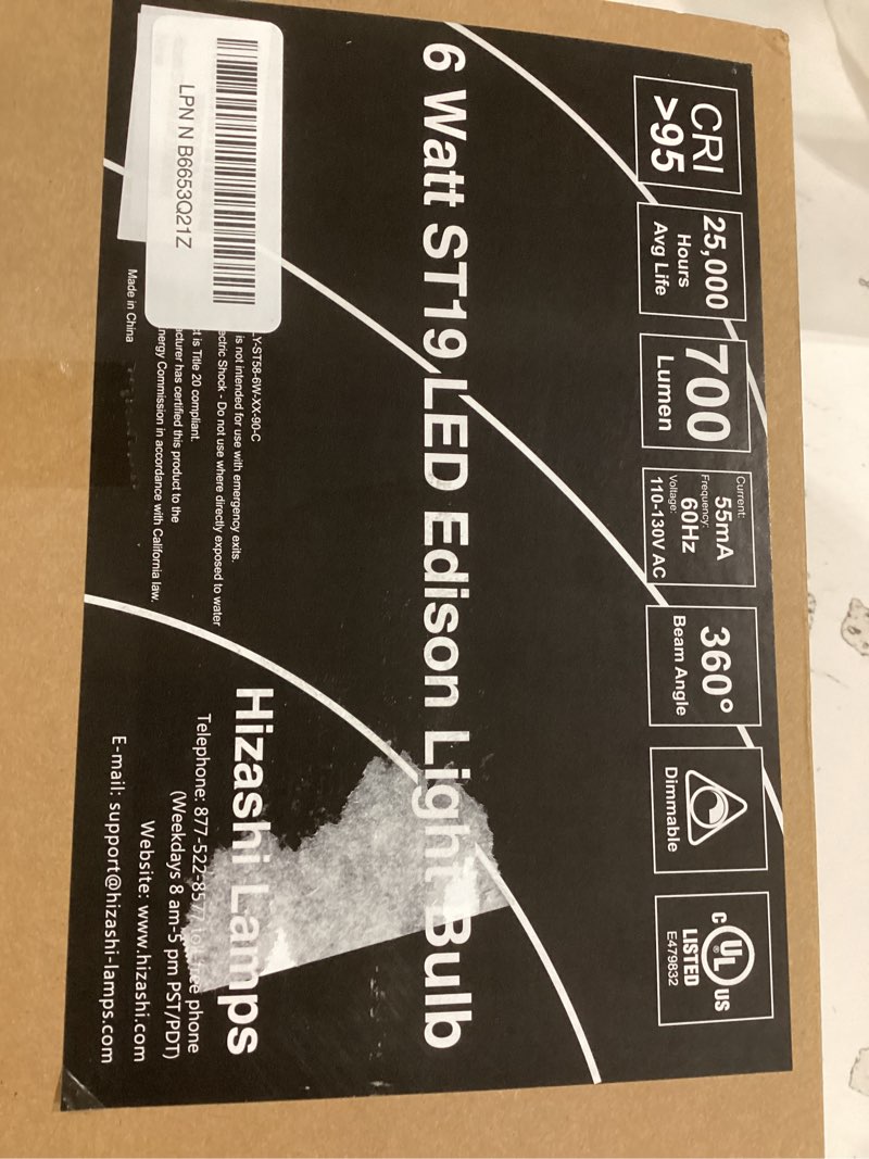 Condition photo showing Good Condition for hizashi vintage led edison bulb dimmable, 6w equivalent 60w, e26 base light bulbs, 2700k warm white, 700lm, high cri 95+ eye protection, clear glass, pack of 18 warm white 2700k 18 pack