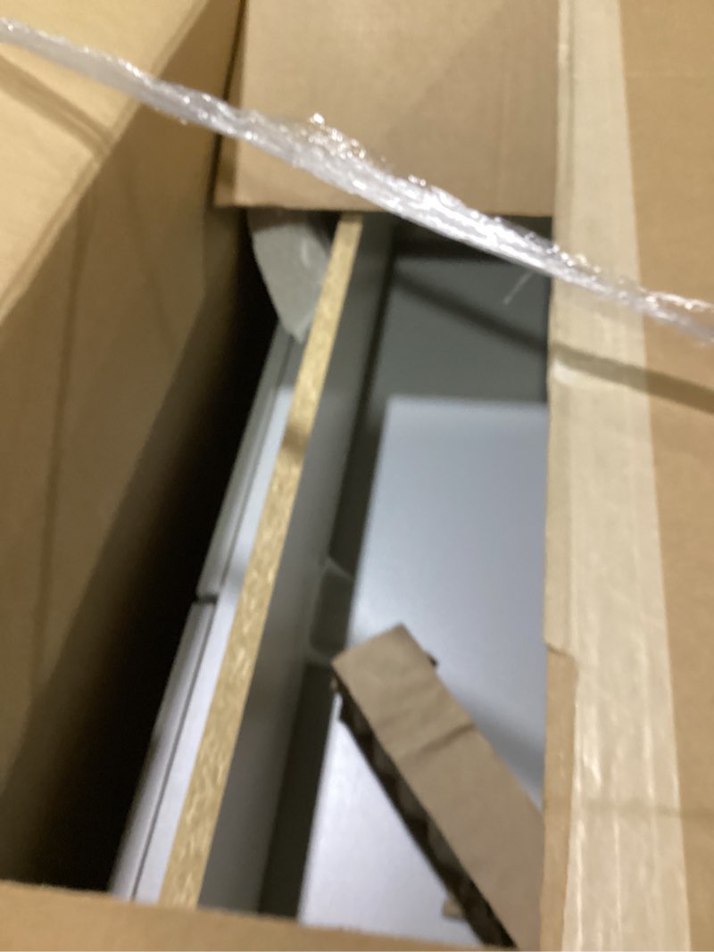 Condition photo showing As Is for project source 36-in gray single sink bathroom vanity with white cultured marble top
