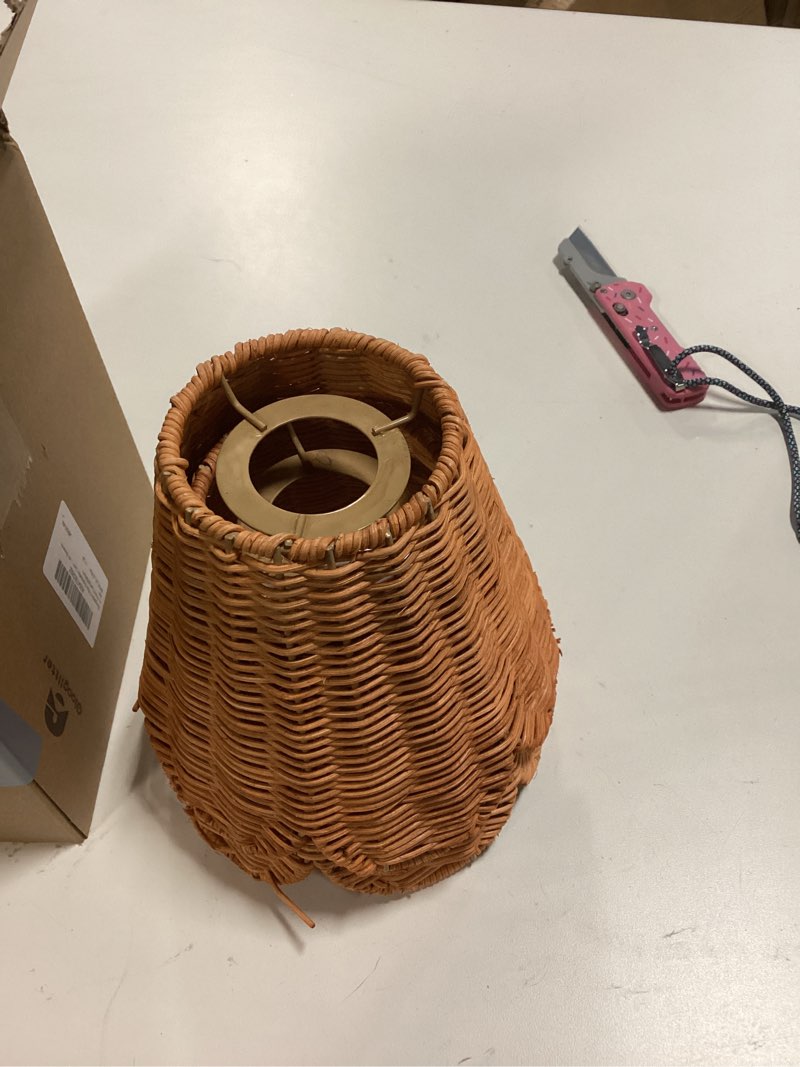 Condition photo showing Good Condition for 2 Pcs Chandelier Lamps Shade Small Scalloped Lampshade 3" Top x 6" Bottom x 5-1/4" Slant Height Empire Brown Lamp Shade Chandelier Candle Wall Sconce or Accent Lamp(Rattan)
