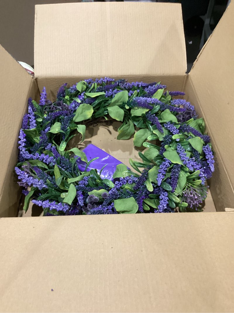 Petalyn 24 Inch Large Purple Lavender Wreath for Front Door, Artificial Summer Wreath with Eucalyptu