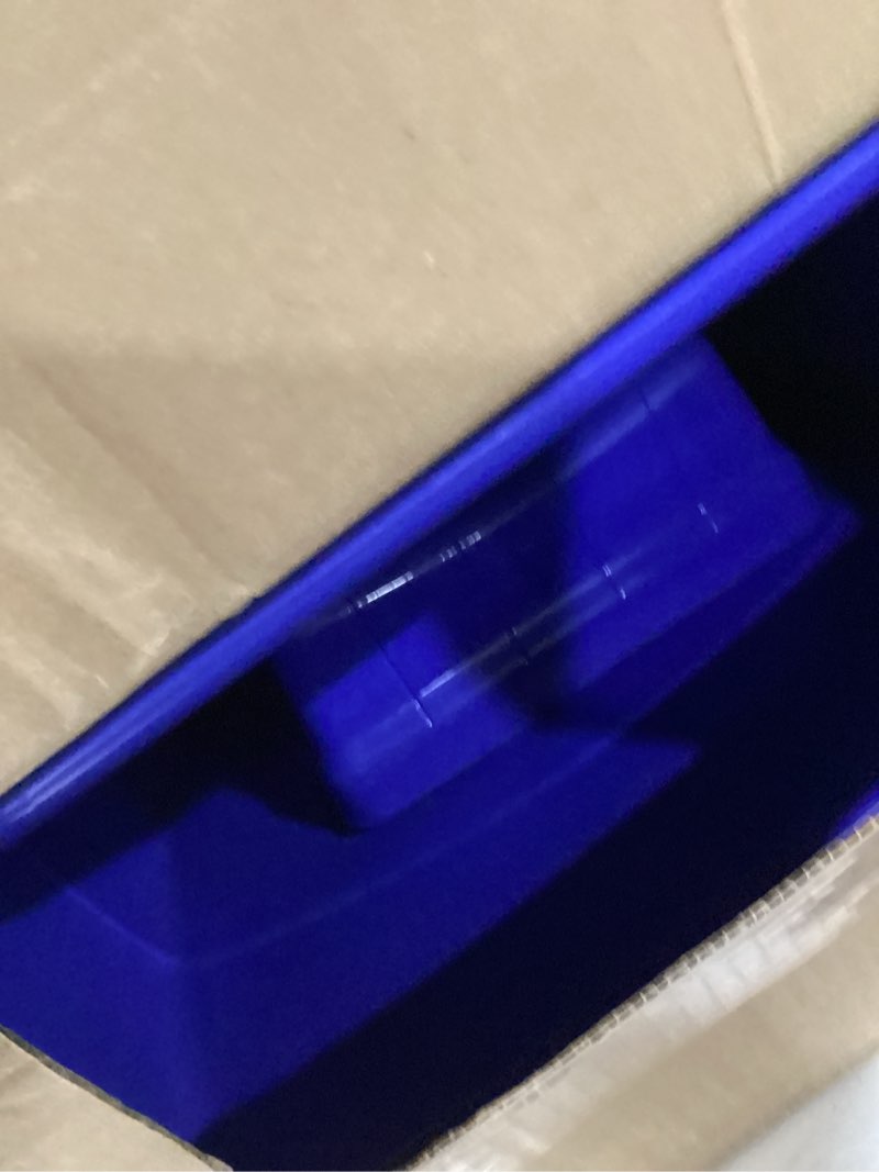 Condition photo showing Good Condition for United Solutions 23 Gallon Highboy Plastic Recycling Bin Kitchen Trash Can with Lid, Pass Through Handles, and Dustpan Edge, Blue 1 Pack w/ Lid Recycle Blue