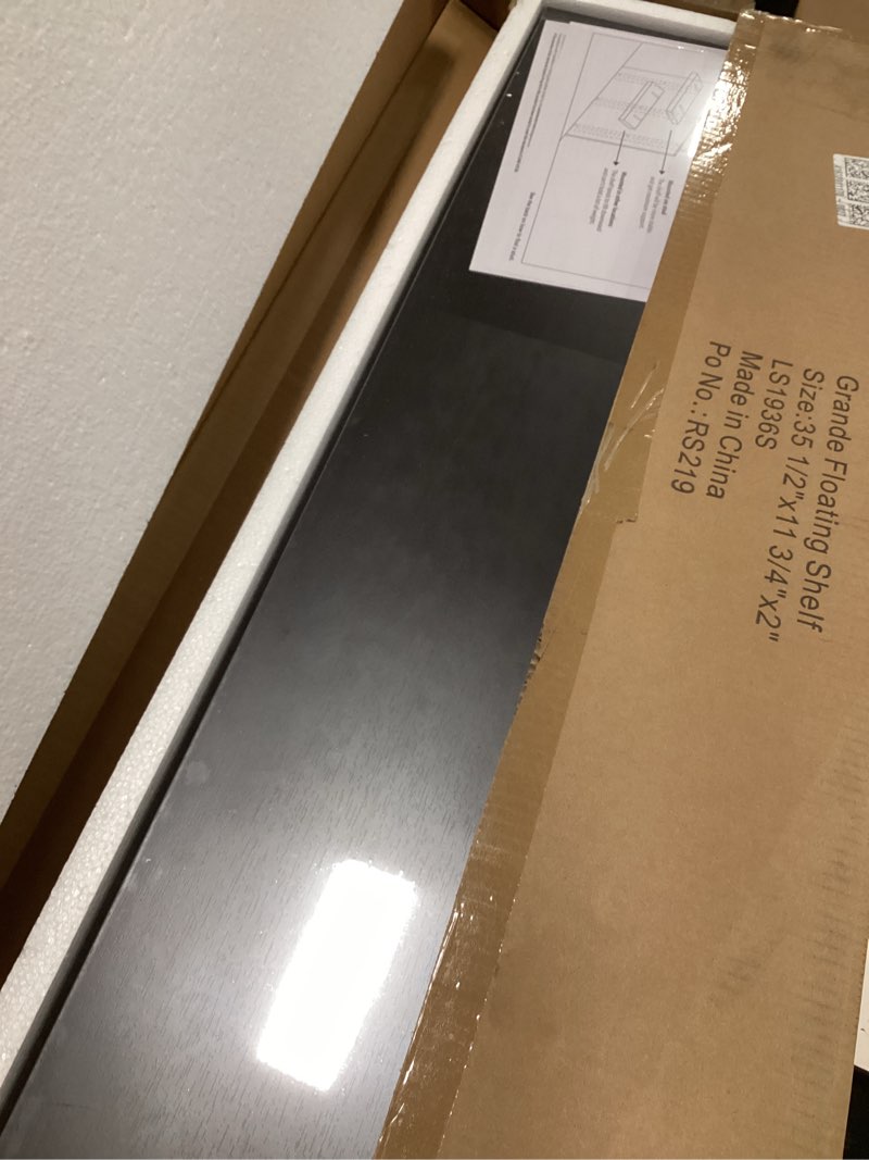 Condition photo showing New/Like New for WELLAND 12" Deep Espresso Floating Shelf, Wall Shelf Display Floating Shelf, 35.43" L x 11.81" D x 2" T, Deeper Than Others, Espresso