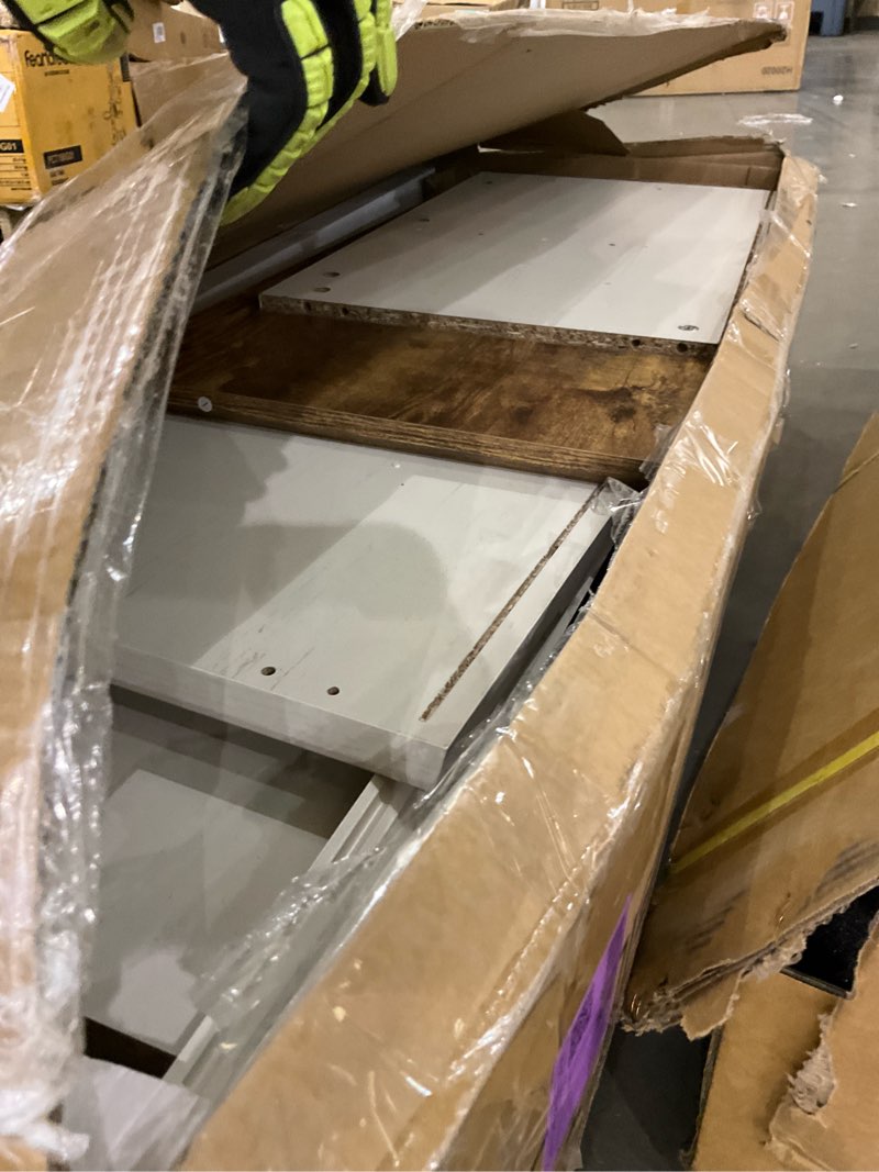 Condition photo showing As Is for DWVO 76" Kitchen Pantry Cabinet, Freestanding Storage Cabinets with Glass Doors & Adjustable Shelves