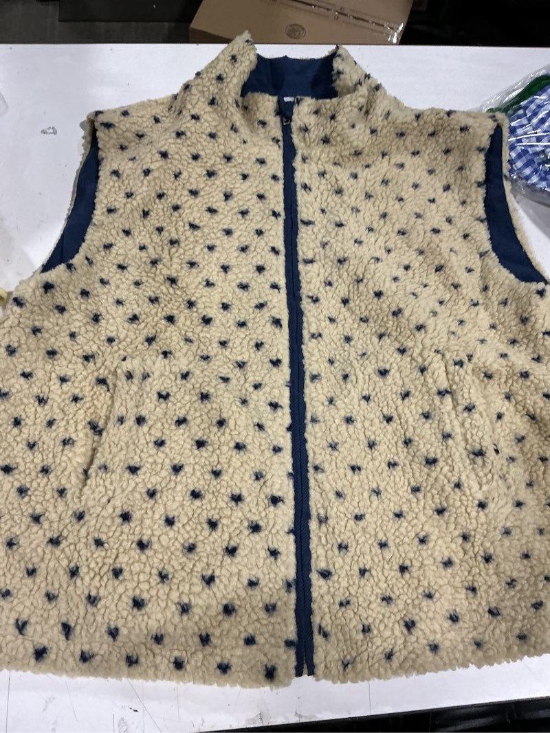 Condition photo showing Good Condition for fuzzy fleece vest women casual sleeveless polka dots sherpa jacket trendy gilet winter outerwear with pockets lightkhaki x-large