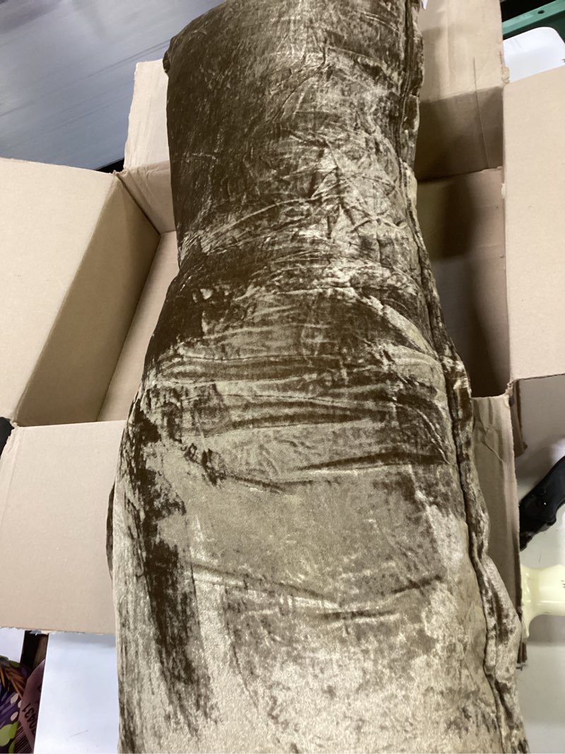 Condition photo showing Good Condition for HiEnd Accents Stella Faux Silk Velvet Lumbar Pillow, 14x42 inch, Green Ochre, Romantic Western Modern Traditional Style Luxury Bedding, Decorative Throw Pillow