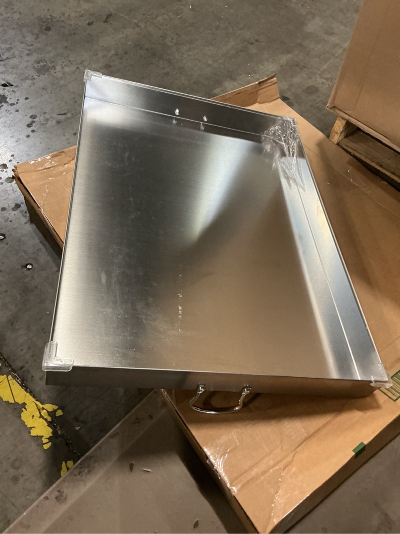 Condition photo showing As Is for (Similar)only fire Universal Stainless Steel Cooking Griddle, Flat Top Plate Insert with Grease Groove and Handles for Gas and Charcoal Grills, Tailgating, Camping and Parties, 23\" x 16\" 23\"W ×16\"D