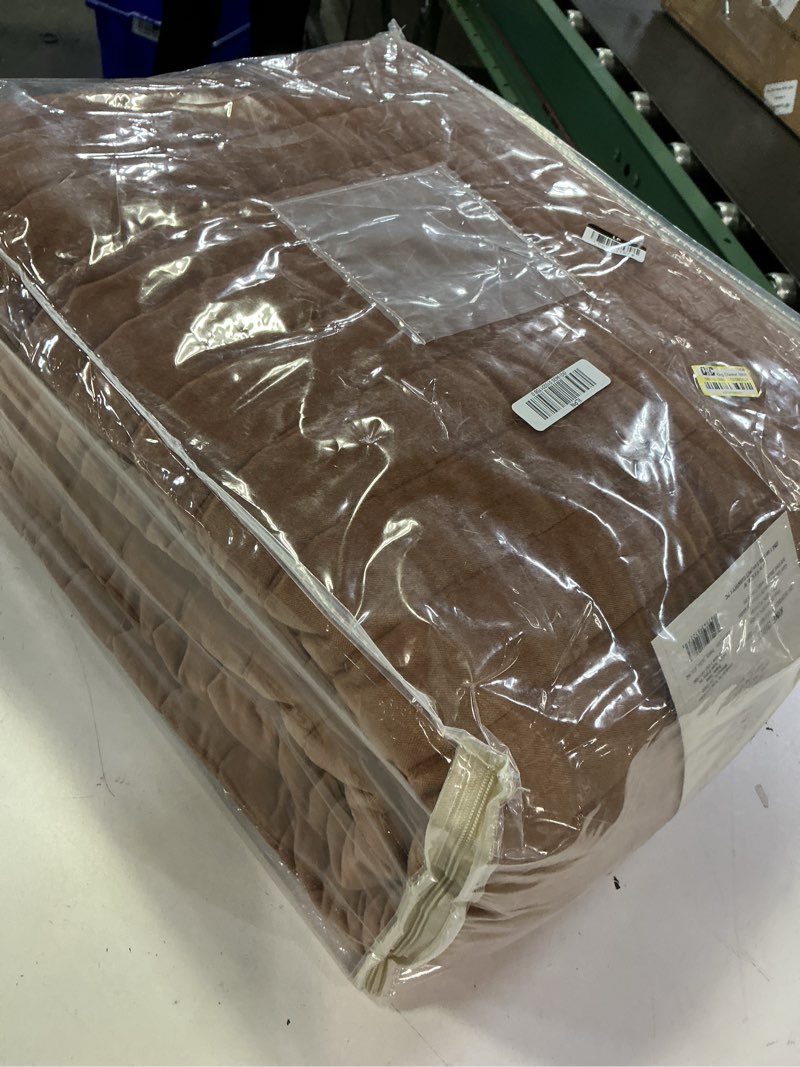 Condition photo showing New/Like New for king channel stitch velvet quilt camel - threshold™: oeko-tex certified, cotton backing, polyester fill, machine washable