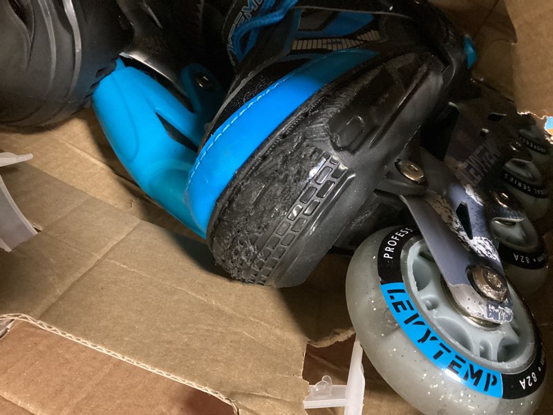 Condition photo showing As Is for Adjustable Inline Skates for Kids and Adults, Outdoor Beginner Roller Skates with All Light Up Wheels for Girls, Boys, Men and Women Blue Medium(US 2Y-5Y)Big Kid