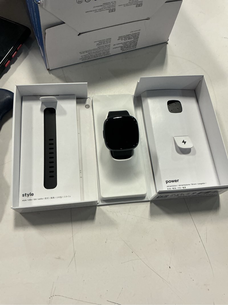 Condition photo showing Good Condition for fitbit versa 4 fitness smartwatch with daily readiness, gps, 24/7 heart rate, 40+ exercise modes, sleep tracking and more, black/graphite, one size (s & l bands included)