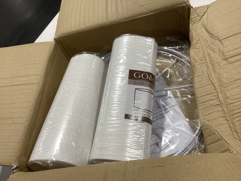 Condition photo showing Good Condition for set of 2 pure white linen drum lamp shade 13" top x 13" bottom x 10" high (spider) contemporary lamp shades for table lamps & bedside lamps replacement lampshade - go&so - assembly is required 13*13*10 inch-2 pack white-texture