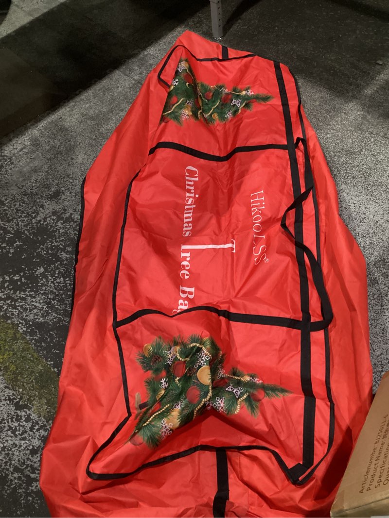 Condition photo showing Good Condition for Christmas Tree Bags Storage 7.5 Ft Christmas Tree Storage Bag, Reusable Heavy Duty 600D Oxford Santa Tree Box/Container/Holder for Large Artificial Xmas Tree/Holiday Trees Red(60X18X25in) Red-Christmas Tree Fit 7.5Ft