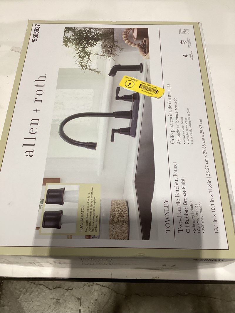 allen + roth townley oil rubbed bronze double handle deck-mount kitchen faucet with sprayer (includes deck plate) (includes side sprayer)