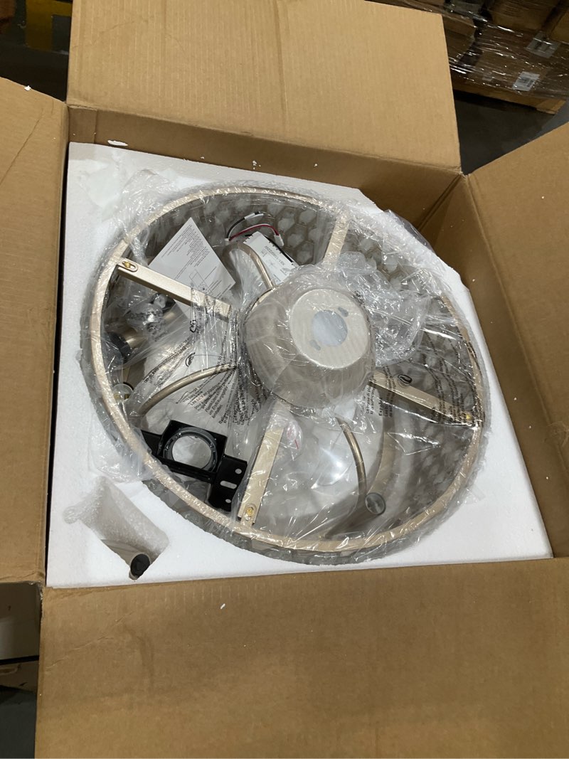 Condition photo showing Good Condition for ruiyey crystal ceiling fans with lights: 20 inch gold caged fandelier ceiling fans with remote, reversible 7 blades 6 speeds e12 6 light modern flush mount ceiling light fixtures for bedroom kitchen glass crystal