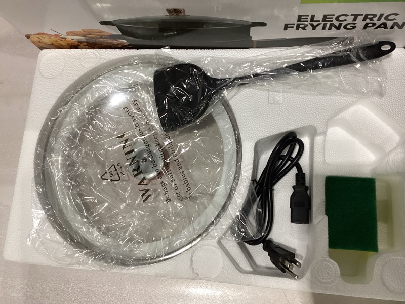 Condition photo showing New/Like New for Nutrichef 4L Electric Frying Pan & 4L Steamer | Multifunctional Portable 1000W Non-Stick Pot for Cooking | Durable Heat Safe Handle | Touch Control Panel | Includes a Spatula | Black