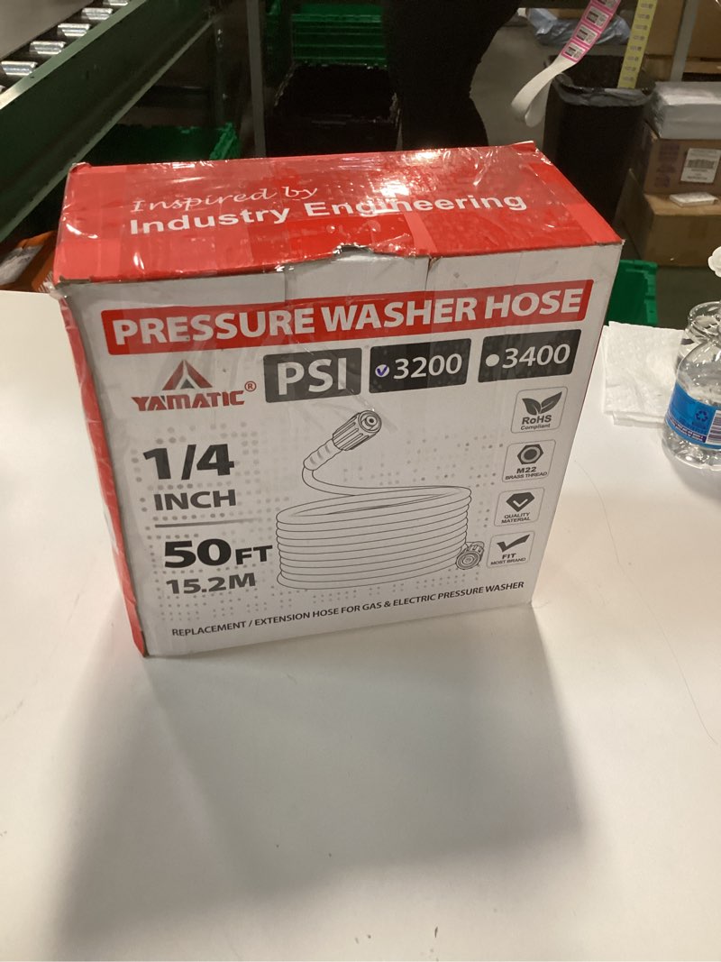 Condition photo showing As Is for YAMATIC Super Flexible Pressure Washer Hose 50FT X 1/4", Kink Resistant 3200 PSI Heavy Duty Power Washer Extension Replacement Hose With M22-14mm x 3/8" Quick Connect Kit For Gas & Electric, Grey Gray 50FT
