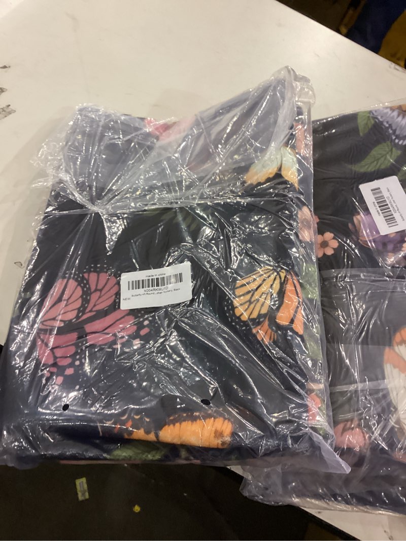 Condition photo showing New/Like New for Butterfly 4ft Round Rug - 4x4 Washable Circle Rug Soft Large Circle Carpet for Bedroom Living Room Kitchen Nursery, Black Multi 1003 4' (Round)