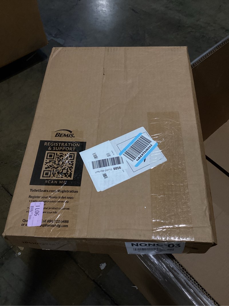 Condition photo showing As Is for bemis 1500ec durable wooden toilet seat, easy clean hinges, made in usa, elongated, white elongated 1