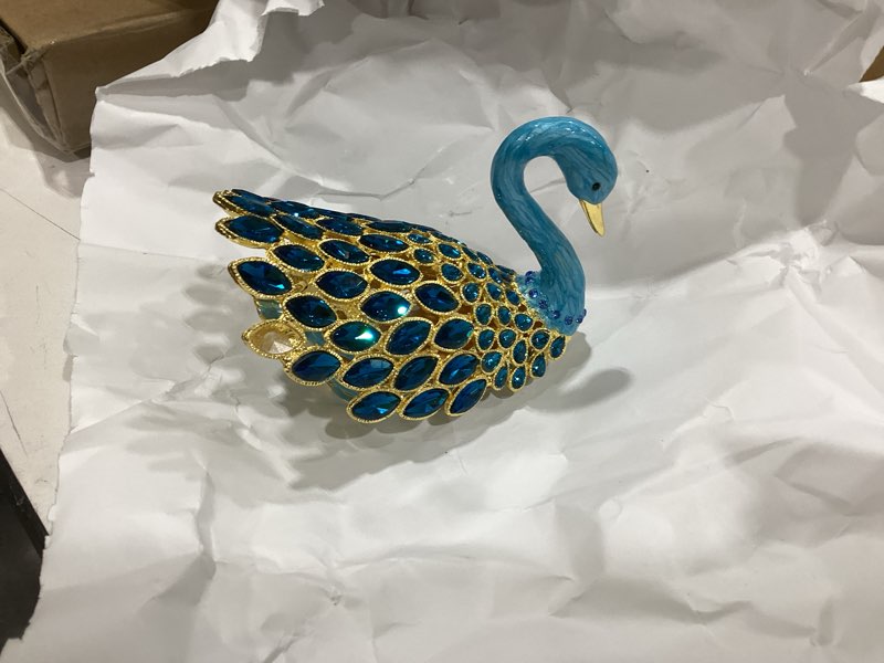 Condition photo showing Good Condition for yu feng 3.7inch enamel blue gems swan trinket box hinged hand-painted jewelry storage ring holder keepsake box animal figurine collectible wedding favor christmas gift