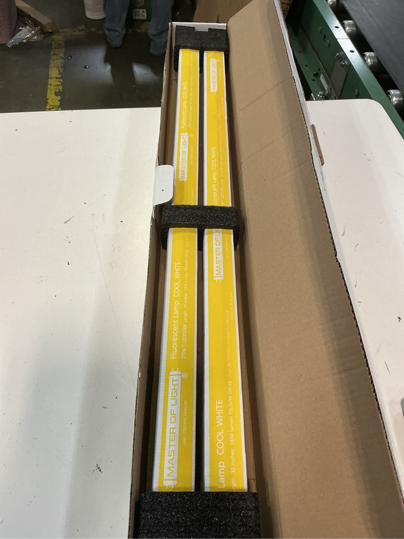 Condition photo showing New/Like New for f25t12/cw/33 (2 pack) 25 watt t12 fluorescent tube specialty appliance light bulb 33 inch lamp 25w 1.5 inch diameter f25t12 cool white 4200k replaces f25t12cw/33 f25t12cw33