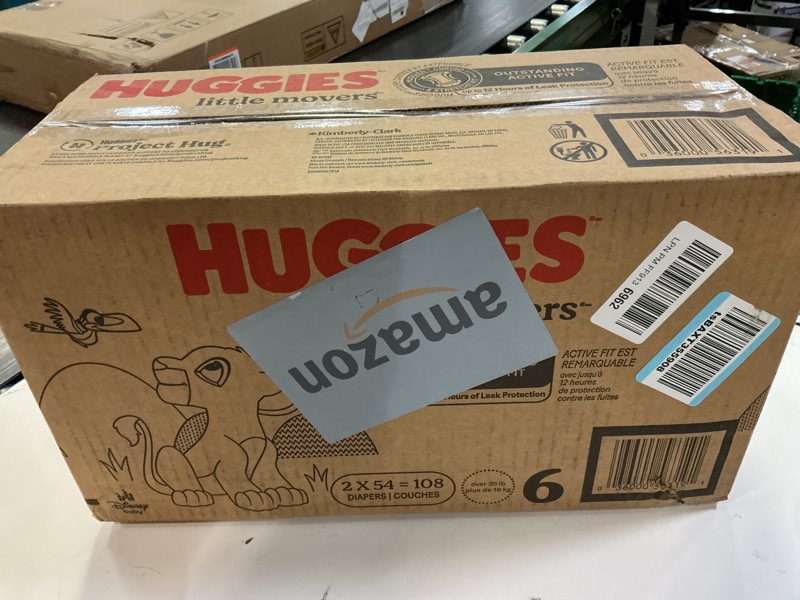 Condition photo showing New/Like New for Huggies Size 6 Diapers, Little Movers Baby Diapers, Size 6 (35+ lbs), 108 Count (2 Packs of 54), Packaging May Vary