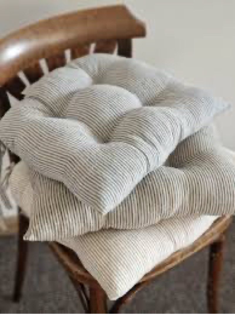 Linen Seat Cushion - U Shape Striped Chair Pad with Ties - Chair Pillow - Natural 100% Linen Fabric 4 pack )