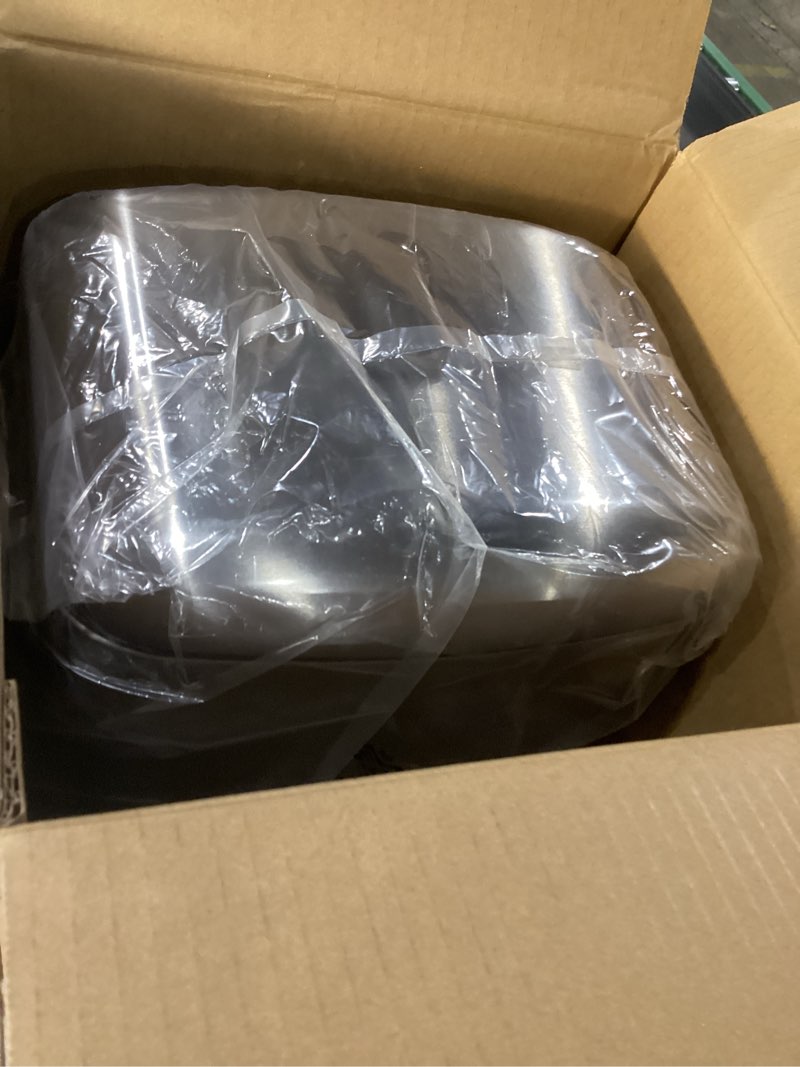 Condition photo showing New/Like New for Amazon Basics Rectangular Small Trash Can with Soft-Close Step Pedal, Removable Inner Bucket, Hands-Free, Space-Saving, Smudge Resistant, 20l / 5.3 gallon, Nickel Wide 5.3 gallon Nickel