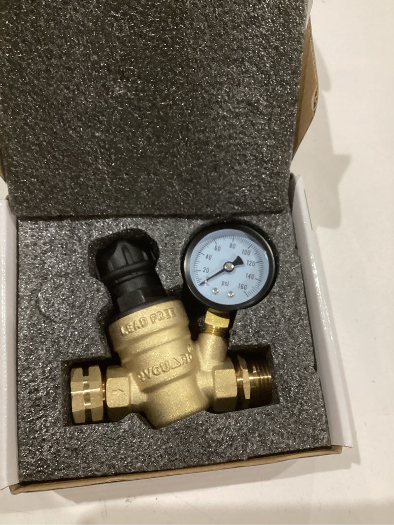 Condition photo showing As Is for RVGUARD RV Water Pressure Regulator Valve With An Adjustable Knob, NO Tool Required, Brass Lead-Free Water Pressure Reducer with Gauge and Inlet Screen Filter for RV Camper Travel Trailer