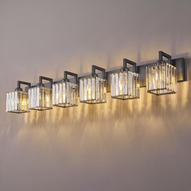 6 light black bathroom light fixture over mirror modern vanity lights crystal wall sconce