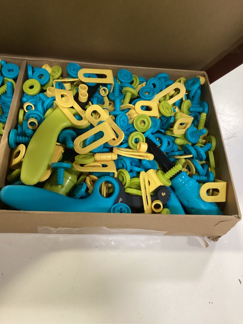 Condition photo showing Good Condition for cardboard construction kit - 401 pcs kids building set with safe serrated cutter, crease roller, screws & nuts, stem upcycled tool for diy cardboard projects, engineering & creativity blue edition
